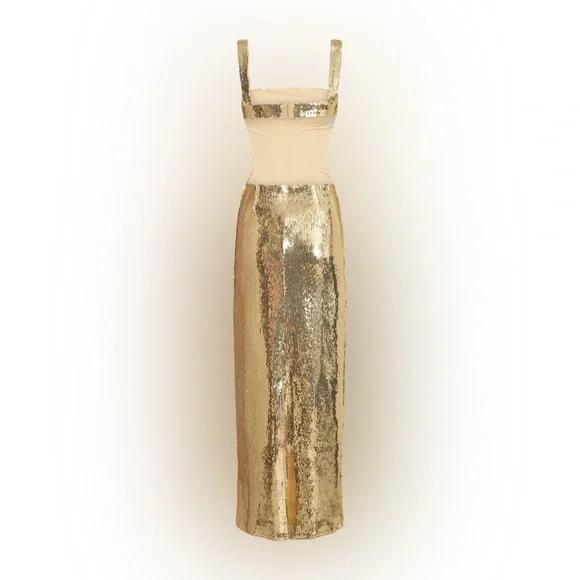 Meshki Adoria Sequin Cut Out Maxi Dress - Gold - Picture 2 of 10